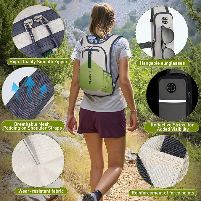 FIORETTO 15L Hiking Backpack for Women Men Mini Packable Backpack Lightweight - Image 3