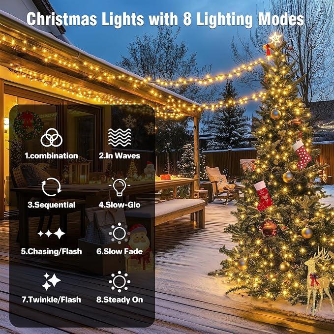 ASENEK Outdoor String Lights 99FT 300 LED Connectable 8 Modes - Image 5