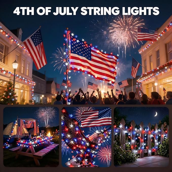 ITICdecor 50 LED Solar Flower String Lights Outdoor Waterproof 4th of July - Image 6