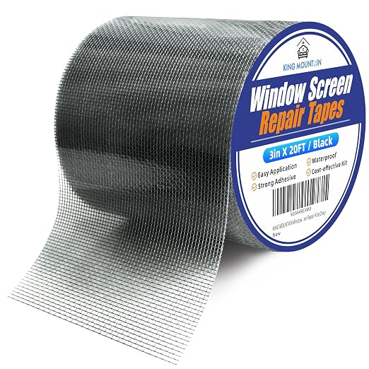 KING MOUNTAIN Black Window Screen Repair Tape, 3inX20FT Heavy Duty Screen by ForABetterHomeLife