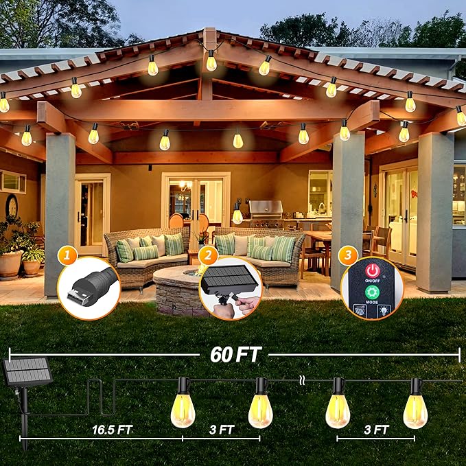 BLIATLUS 60FT Solar String Lights Outdoor Waterproof - Image 2