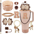 9PCS Brown for Stanley Cup Accessories Set Bling Initials Bow Charms for by Unknown