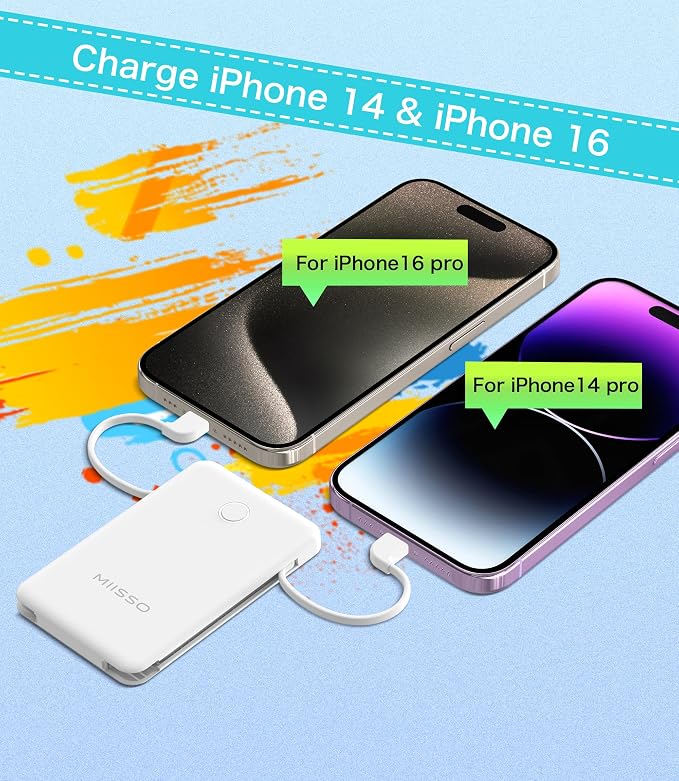 miisso 6000mah Ultra Slim Built in Cables Power Bank, Card Size Built in USB C - Image 5