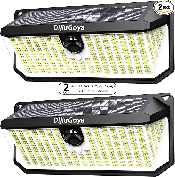 Solar Security Lights Outdoor, 466 LED 4000Lm Ultra Bright, 270° Wide Motion by DijiuGoyaFlagship