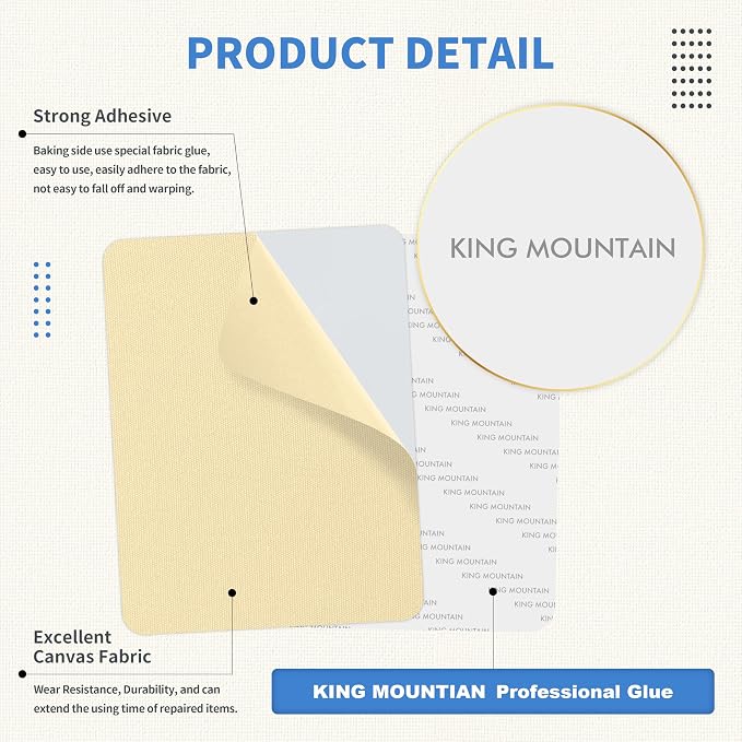 KING MOUNTAIN Canvas Repair Patch 5×8 Inch Self-Adhesive Waterproof Fabric Patch - Image 3