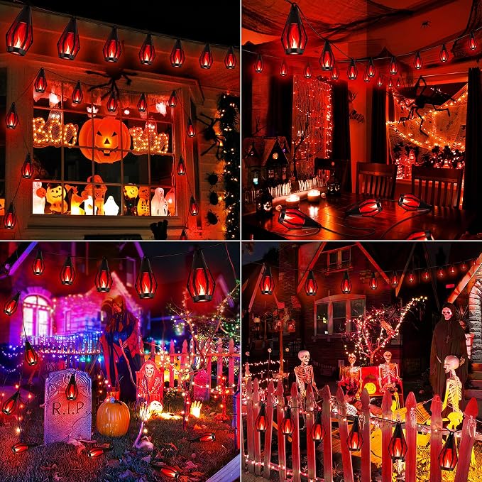 iBaycon Solar Halloween Lights, 27Ft 10 LED Bulbs Flickering Flame String Light - Image 2