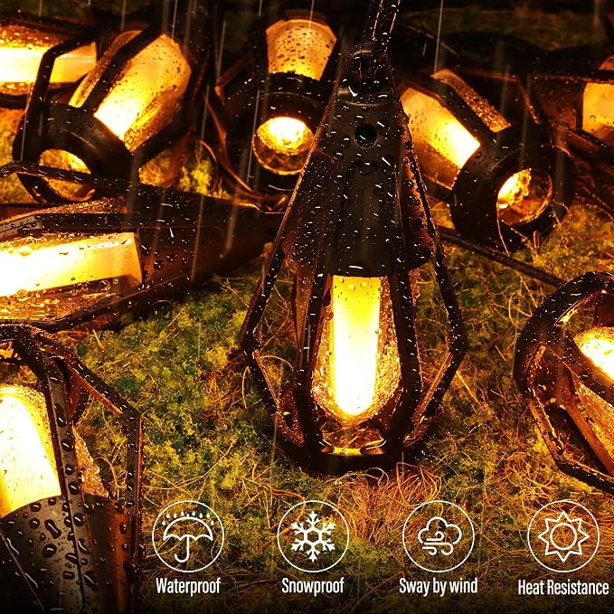 iBaycon Solar Flame Lights, 42Ft 15 LED Bulbs Flickering Flame String Light - Image 6