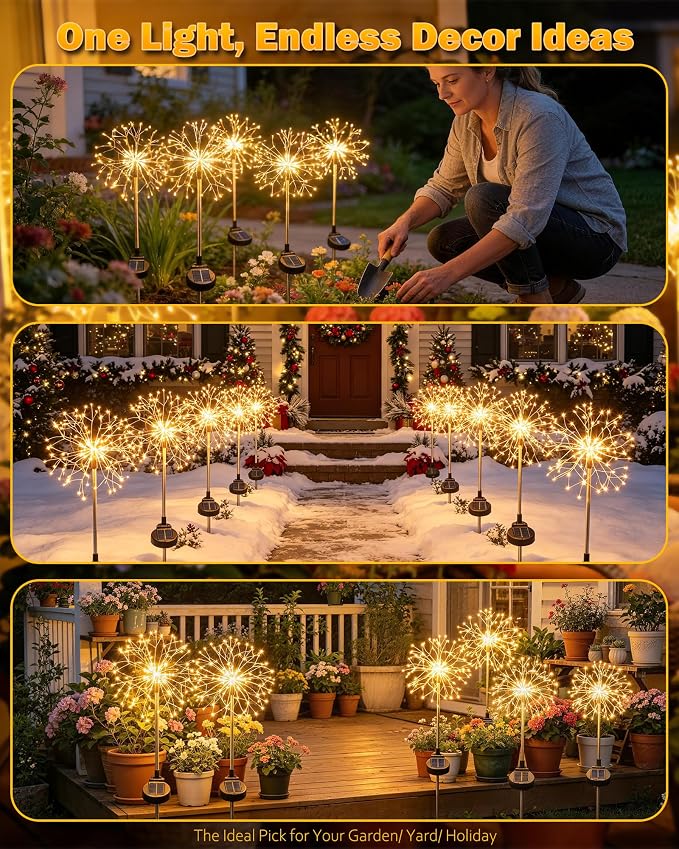 Solar Garden Lights Outdoor Yard Decorations, 2 Pack 150Leds Pathway Lights - Image 3