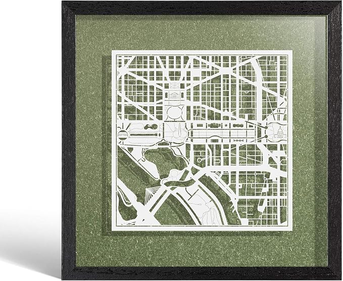 O3 Design Studio Washington D.C. Cut Map Framed, 9x9 inches, Paper Cutting Art by O3DESIGNSTUDIO