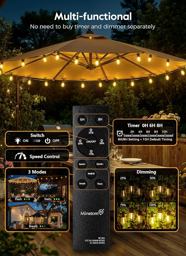 Minetom 58FT Solar String Lights Outdoor Waterproof, 17 LED S14 Shatterproof - Image 4