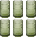 Vintage Hobnail Drinking Glasses Set of 6, 16 oz Large Capacity Embossed Green by Unknown