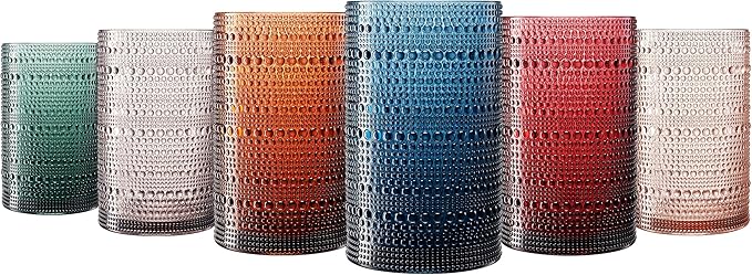 Khen Plastic Hobnail Drinking Highball Glasses Set of 6 Neutral Tones Cups 14oz - Image 4
