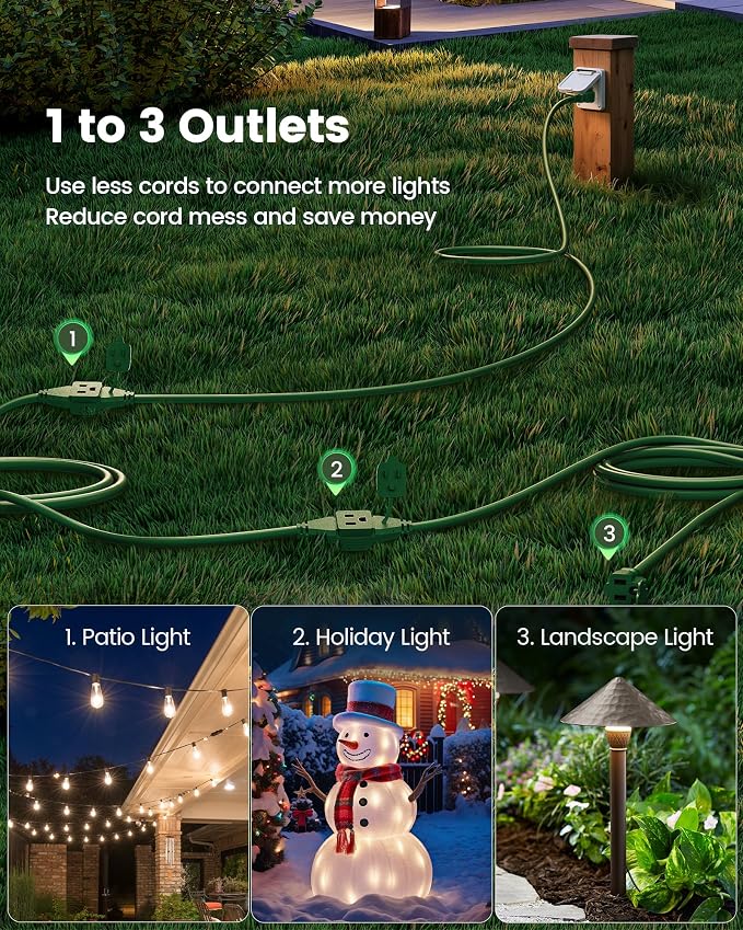 SURAIELEC 2 Pack 25 FT Outdoor Extension Cord - Image 2