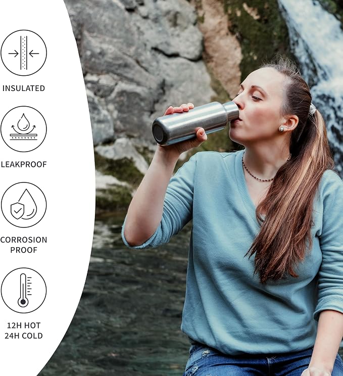 Bambaw Stainless Steel Insulated Water Bottle 32 oz, Stainless Steel Water - Image 3