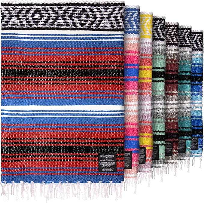 Hydration Nation Authentic Large Handwoven Mexican Striped Throw Blanket by ZulayKitchen