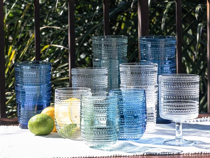 Beaded 15.6 oz Durable Acrylic Double Old Fashioned Drinking Glasses, - Image 3