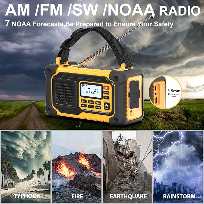Emergency Weather Radio, AM/FM/SW/NOAA Hand Crank Radio - Image 2
