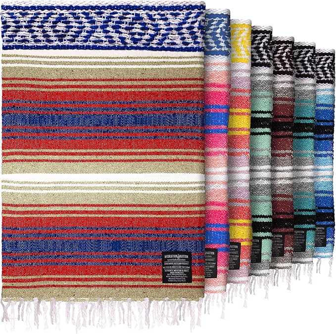 Hydration Nation Authentic Large Handwoven Mexican Striped Throw Blanket by ZulayKitchen