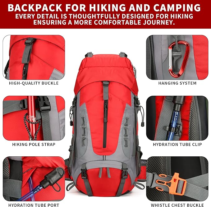 75L Hiking Backpack with Rain Cover Waterproof Camping Backpack Shoes Warehouse - Image 6