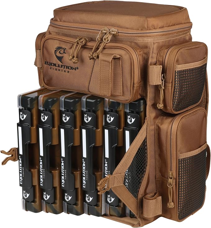 Evolution Fishing Drift Series Tackle Backpack, Outdoor Rucksack w/ 6 Fishing - Image 3