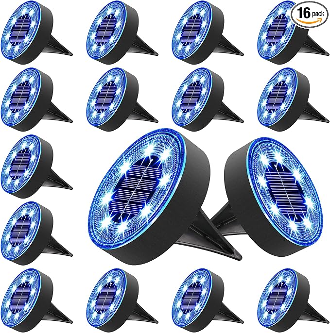 Joomer Solar Ground Lights, 16 Pack 8 LED Solar Lights Outdoor IP68 Waterproof by Joomer