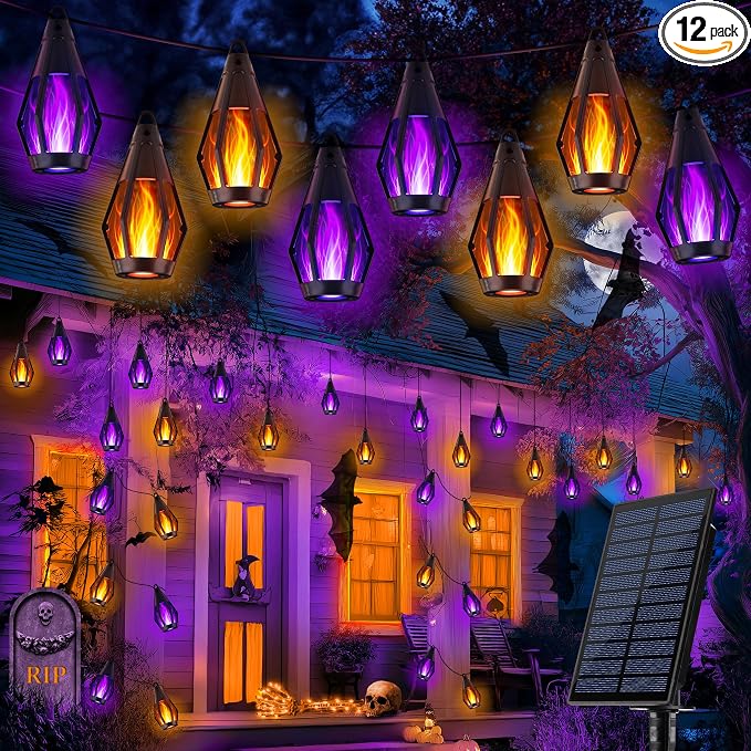iBaycon Solar Halloween Lights, 27Ft 10 LED Bulbs Flickering Flame String Light by iBaycon