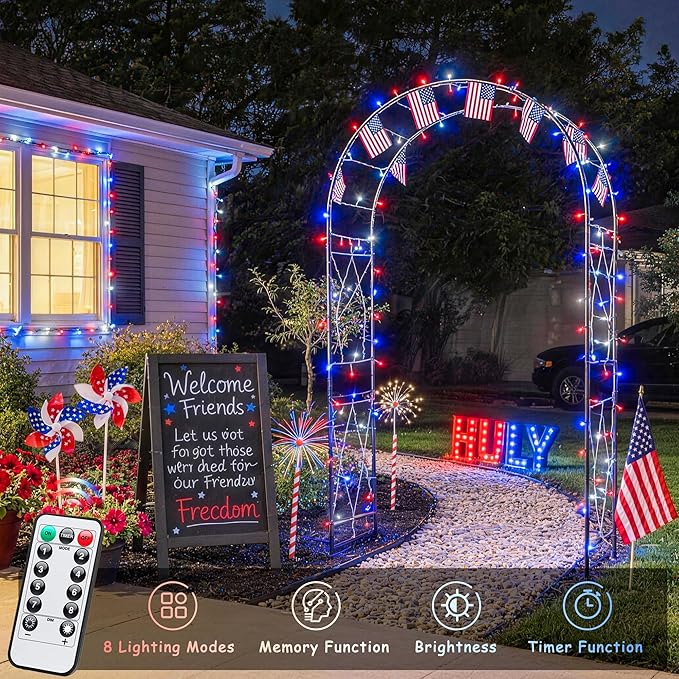 JMEXSUSS 33ft 100 LED Red White and Blue Lights Outdoor, 4th of July Lights - Image 3