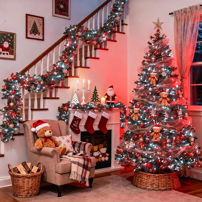JMEXSUSS 2 Pack Red and White Battery Christmas Lights, Each 33ft 100 LED - Image 2