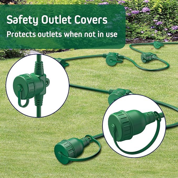 50FT Green Outdoor Extension Cord, Evenly Spaced 6 Outlets Plugs - Image 7