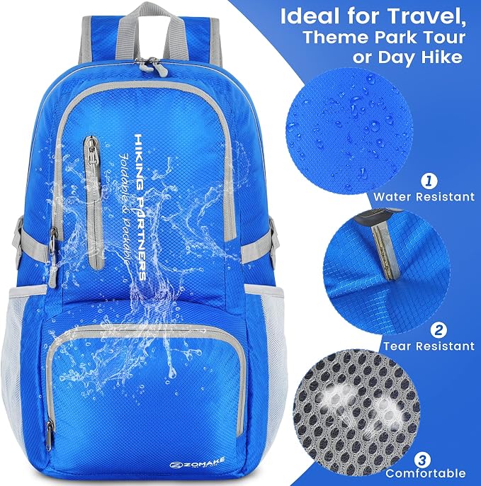 ZOMAKE Lightweight Packable Backpack, 35L Light Foldable Hiking Backpacks Water - Image 4