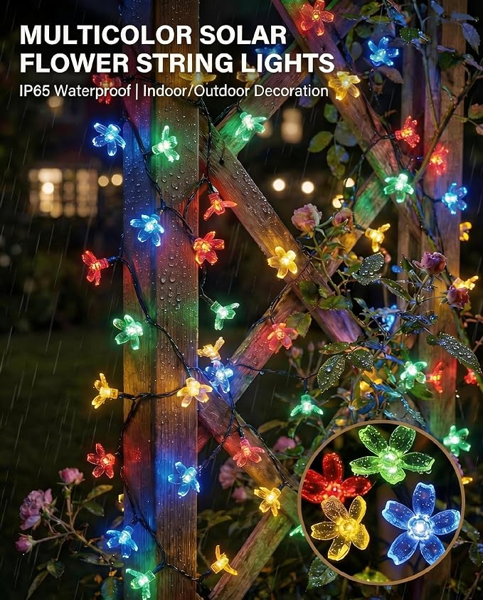 ITICdecor 2 Pack 50 LED Solar String Lights Outdoor Waterproof Flower Solar - Image 4