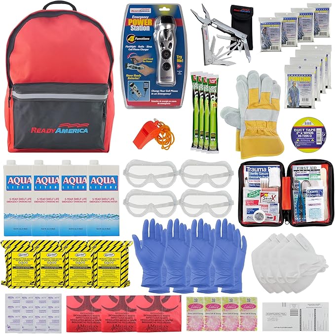 Ready America 72 Hour Deluxe Emergency Kit, 4-Person 3-Day Backpack, First Aid by ReadyAmerica
