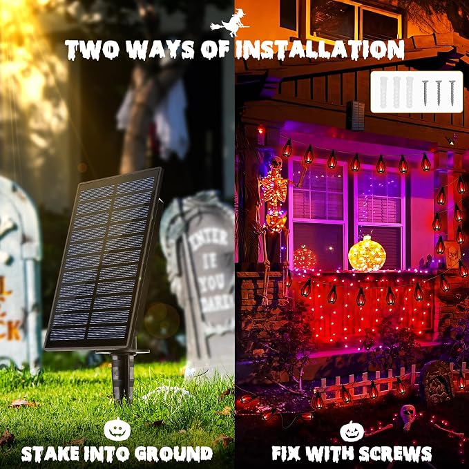 iBaycon Solar Halloween Lights, 42Ft 15 LED Bulbs Flickering Flame String Light - Image 6