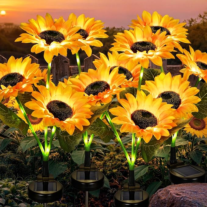 GIGALUMI Solar Garden Lights Artificial Sunflowers, LED Garden Decor Carefree by GIGALUMI