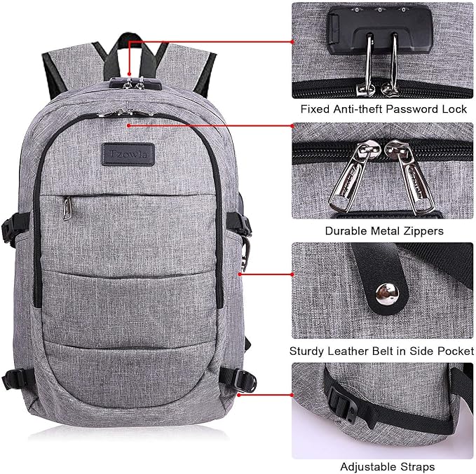 Tzowla Travel Laptop Backpack Water Resistant Anti-Theft Bag - Image 4