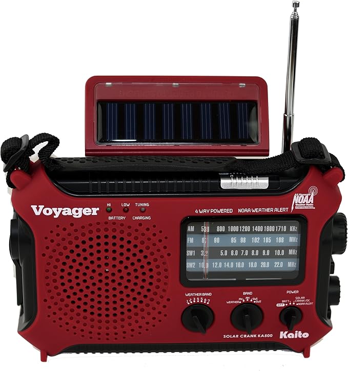 Kaito KA500IP-RED Voyager Solar/Dynamo AM/FM/SW NOAA Weather Radio - Image 2