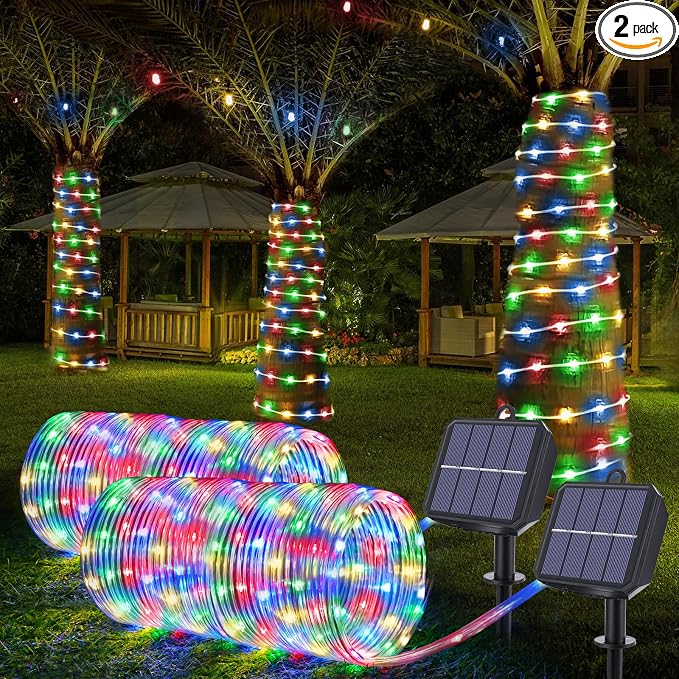 Solar Rope Lights, 2 Packs Total 132ft 400LED Solar String Lights, 8 Modes by Jnaurb