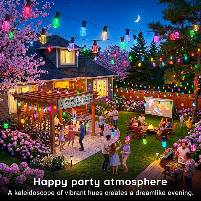 300FT RGB+IC Outdoor String Lights, Dimmable Shatterproof LED Bulbs, IP67 - Image 2