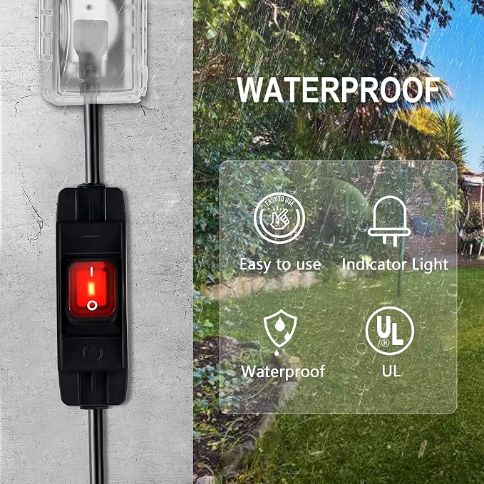 Extension Cord with Switch On/Off Waterproof Switch 10Ft No Plugging and - Image 7