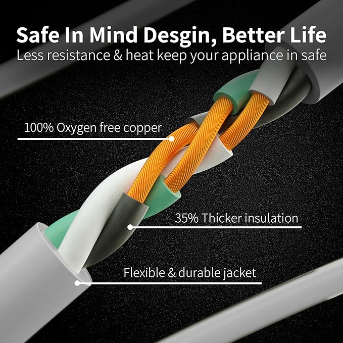 HUANCHAIN 14 Gauge 10 FT Flat Plug Extension Cord White Indoor Outdoor - Image 4
