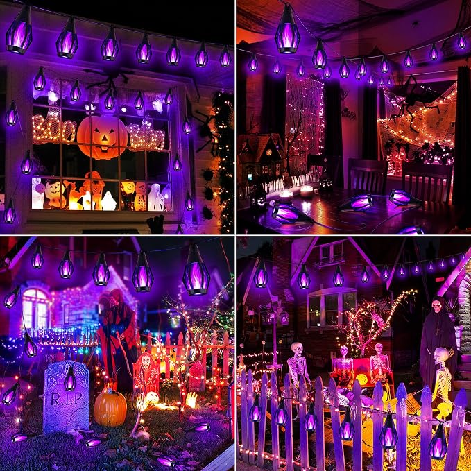 iBaycon Solar Halloween Lights, 27Ft 10 LED Bulbs Flickering Flame String Light - Image 2