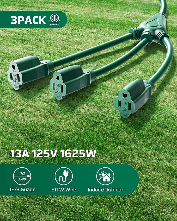 DEWENWILS Extension Cord Splitter 1 to 3, 16/3 Heavy Duty SJTW Wire, 3 Prong - Image 6