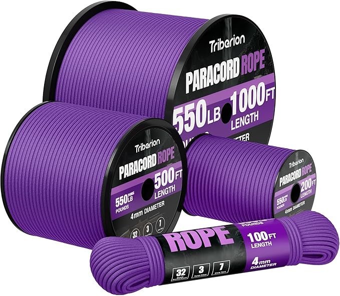 Paracord Rope 550 lb - 100ft 5/32" Parachute Cord 4MM 7-Strand para Cord - by Triberion
