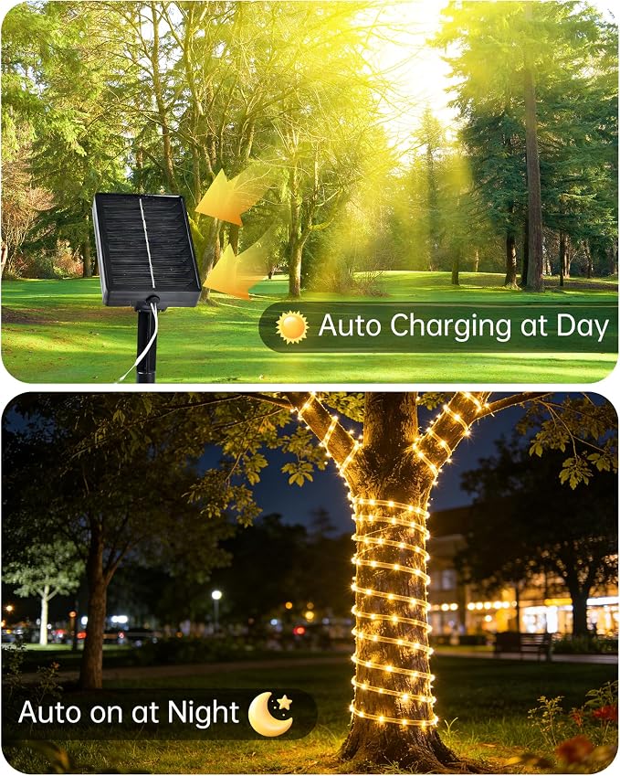 Solar Rope Lights Outdoor, 2 Packs Total 144FT 400LED Solar String Lights - Image 4