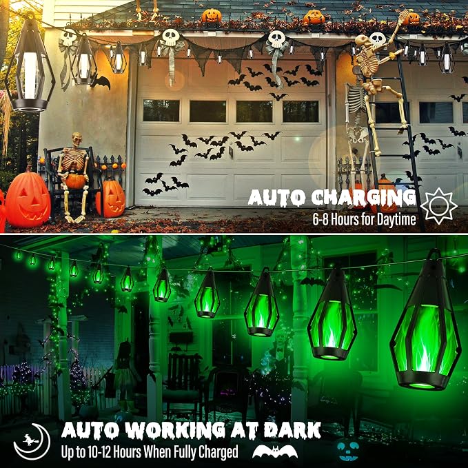 iBaycon Solar Halloween Lights, 42Ft 15 LED Bulbs Flickering Flame String Light - Image 4
