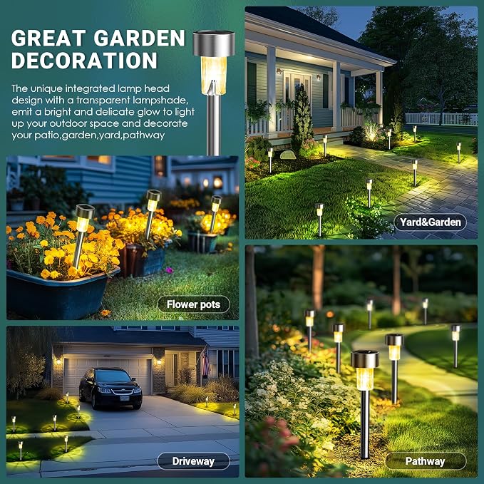 GIGALUMI Solar Lights Outdoor Waterproof, 12 Pack, Stainless Steel LED Solar - Image 2
