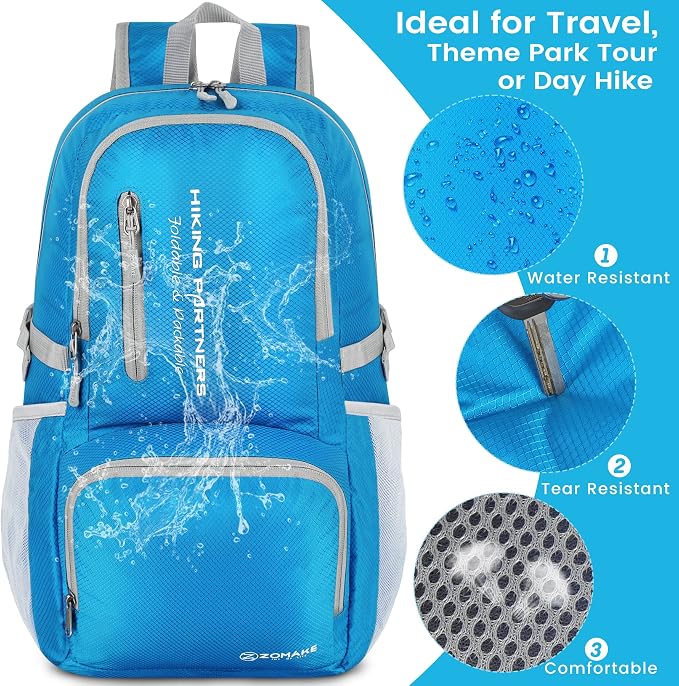 ZOMAKE Lightweight Packable Backpack, 35L Light Foldable Hiking Backpacks Water - Image 4