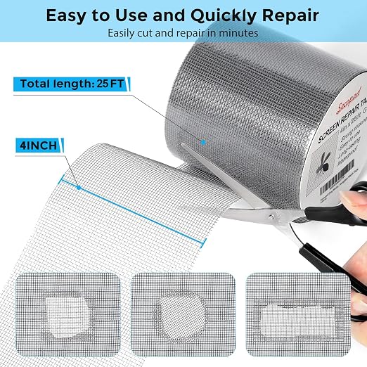 Secopad Grey Window Screen Repair Tape, 4IN X 25FT Screen Repair Kit - Image 3