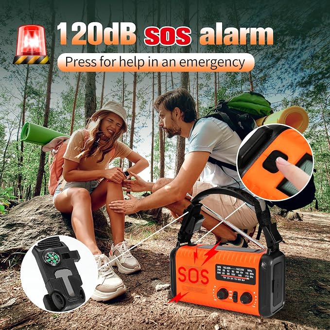 20000mAh Emergency Solar Crank Radio, 4 Ways Powered Portable Weather Radio - Image 6