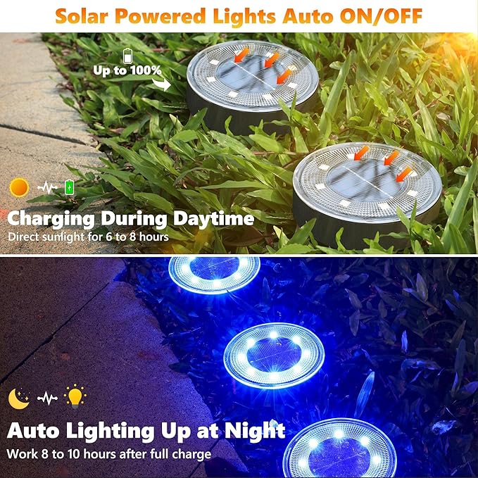 Joomer Solar Ground Lights, 8 Pack 8 LED Solar Lights Outdoor IP68 Waterproof - Image 2